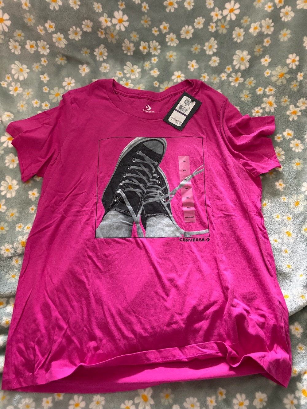 Converse Hot Pink Tee with Black Sneaker Graphic